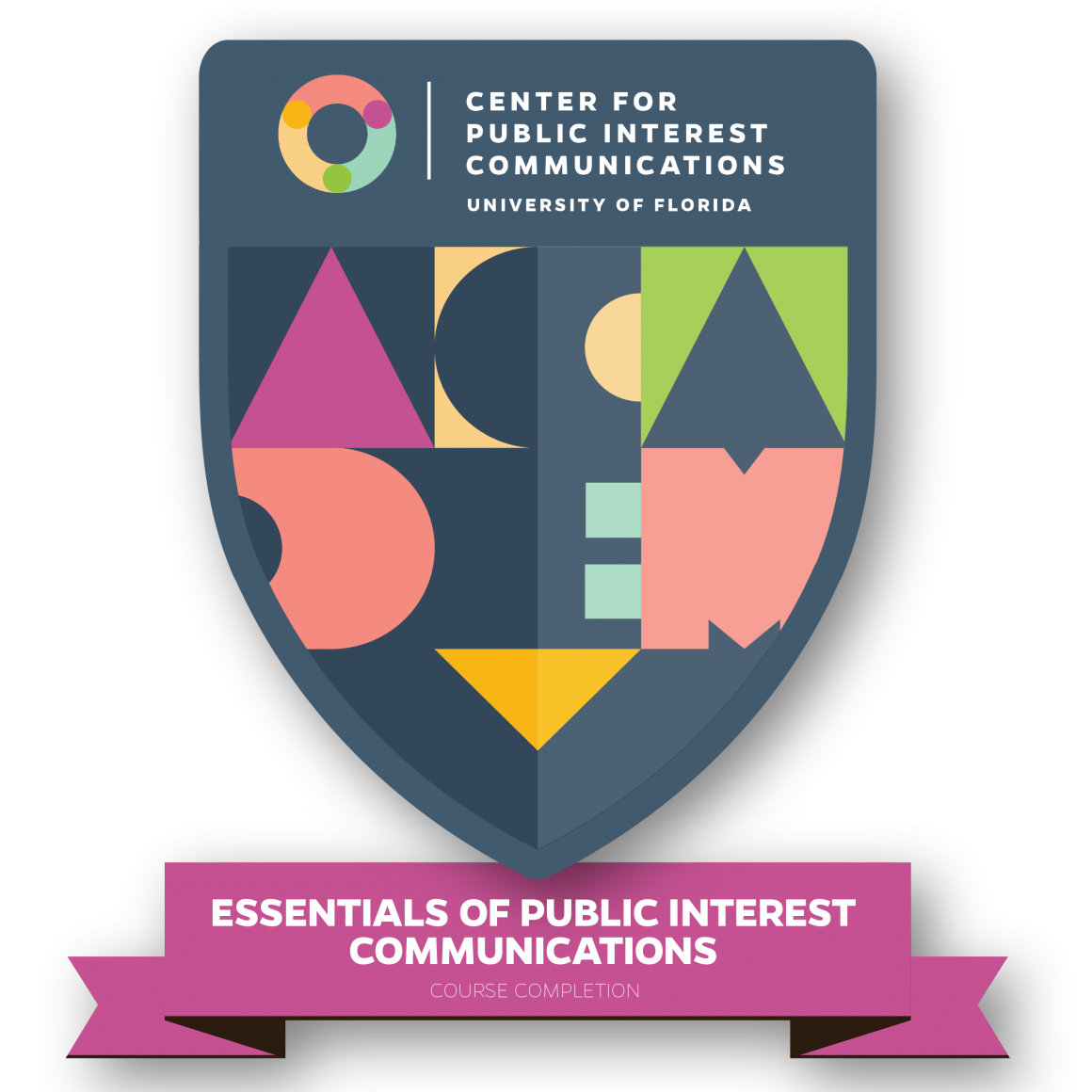 Picture of the digital badge as part of the credential earned for completing "Essentials of Public Interest Communications".